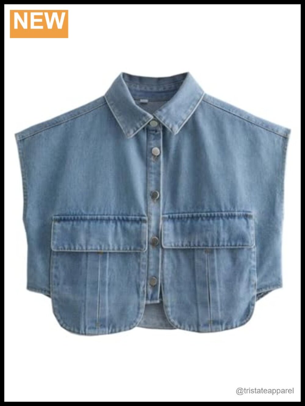 Washed Denim Cropped Button Down Shirt with Pockets